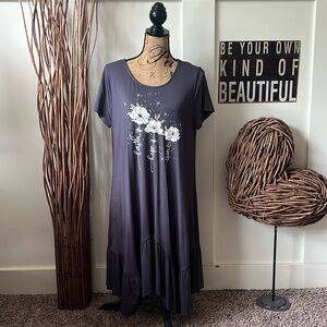 Cato Gray Short Sleeve “Faith Hope Love”Flowered Dress W/Pockets